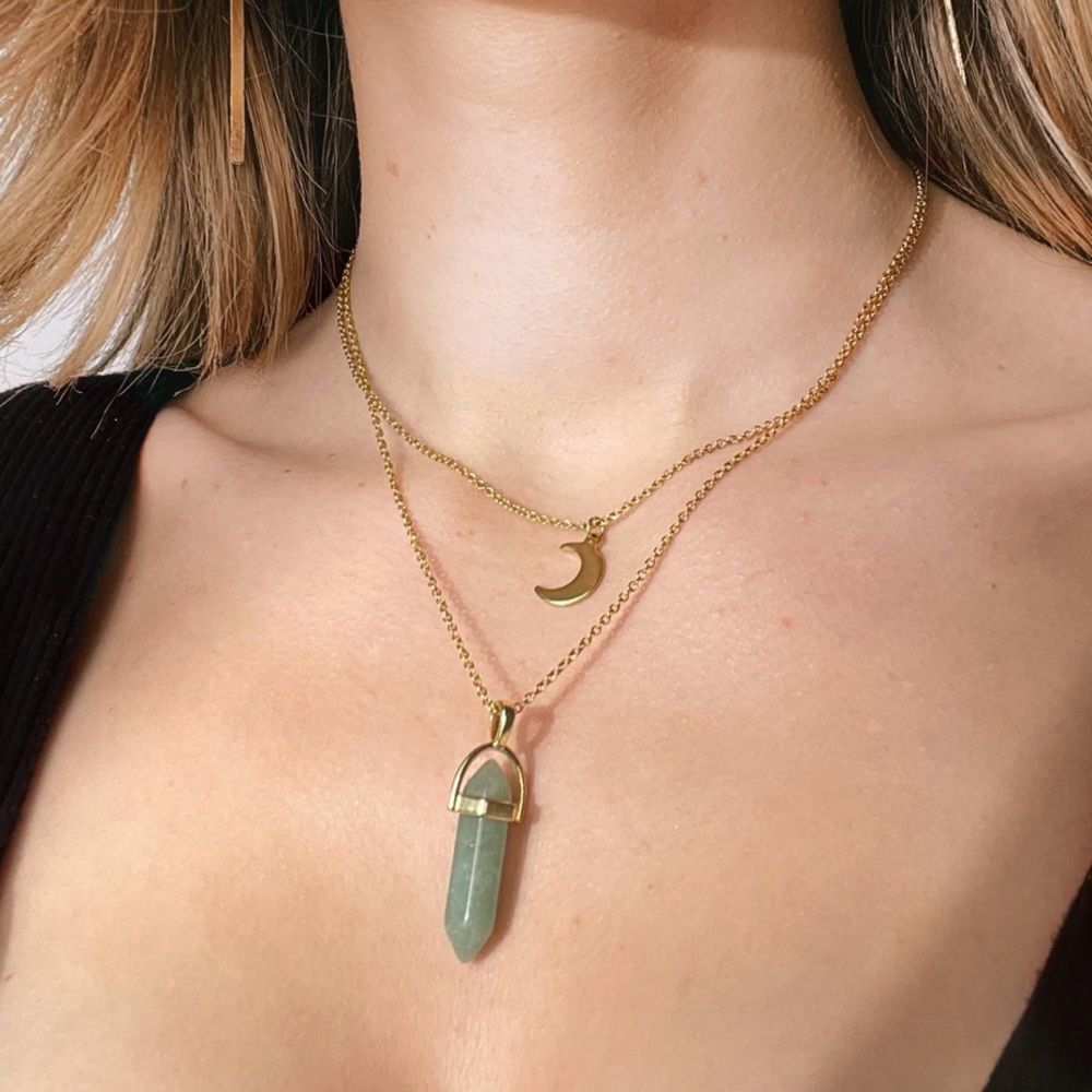 NWT The Crystal Babes Magic Necklace - The Lucky (Aventurine)- Gold